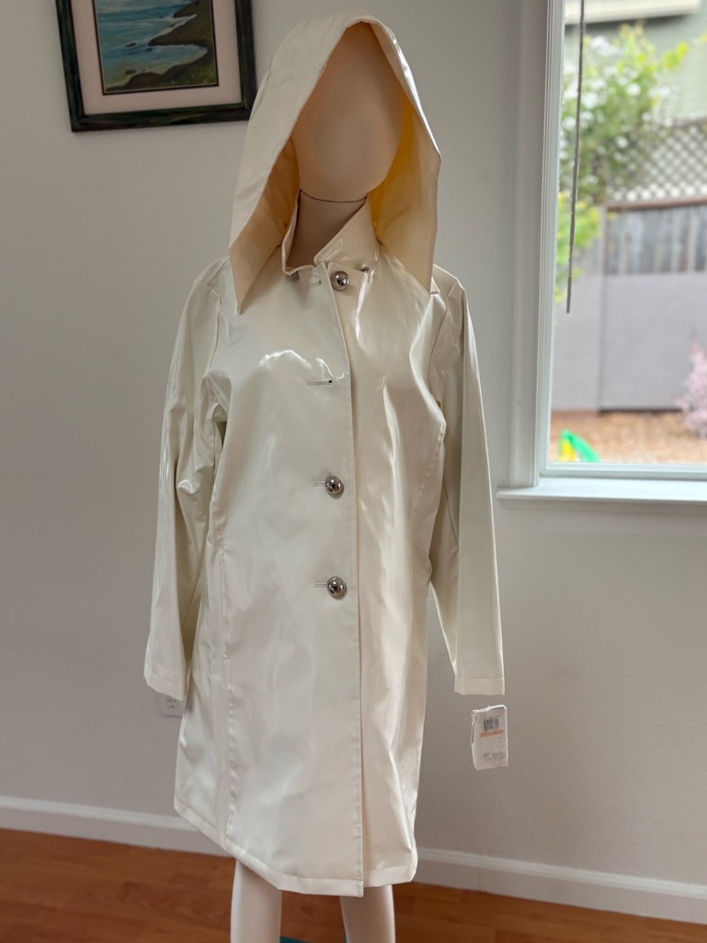 Jane Post Cream Gloss Hooded Trench Coat